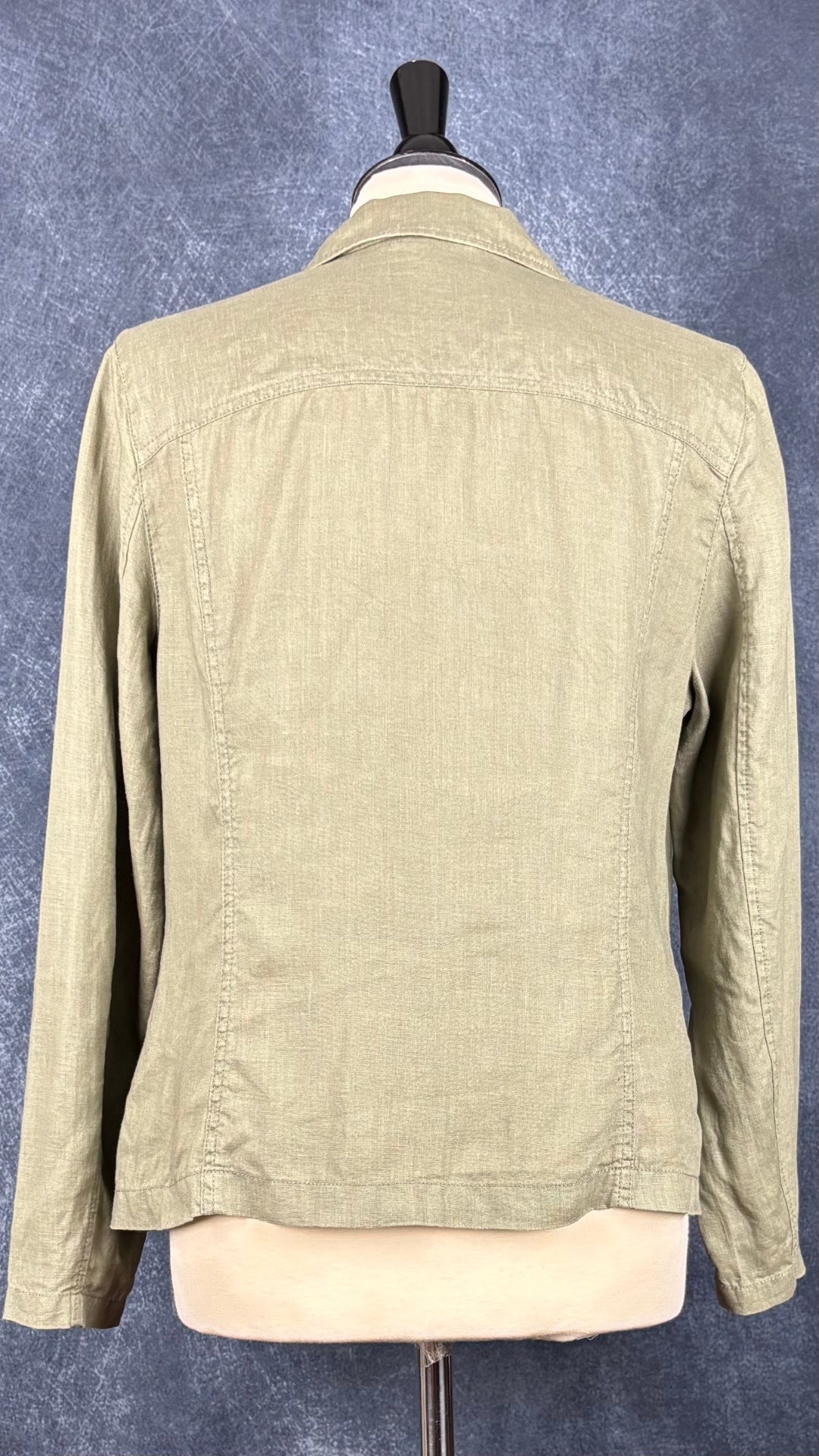 Blazer en lin décontracté olive Olsen, taille 10 (m). Vue de dos.