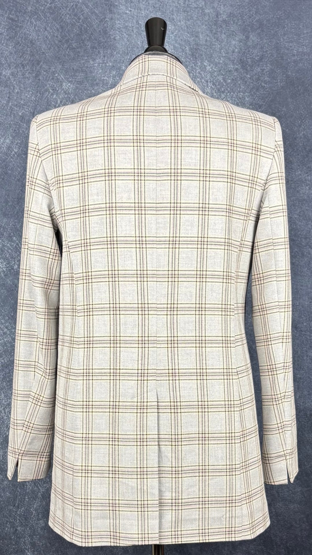Blazer à grands carreaux bleu-gris long Tristan, taille 6. Vue de dos.