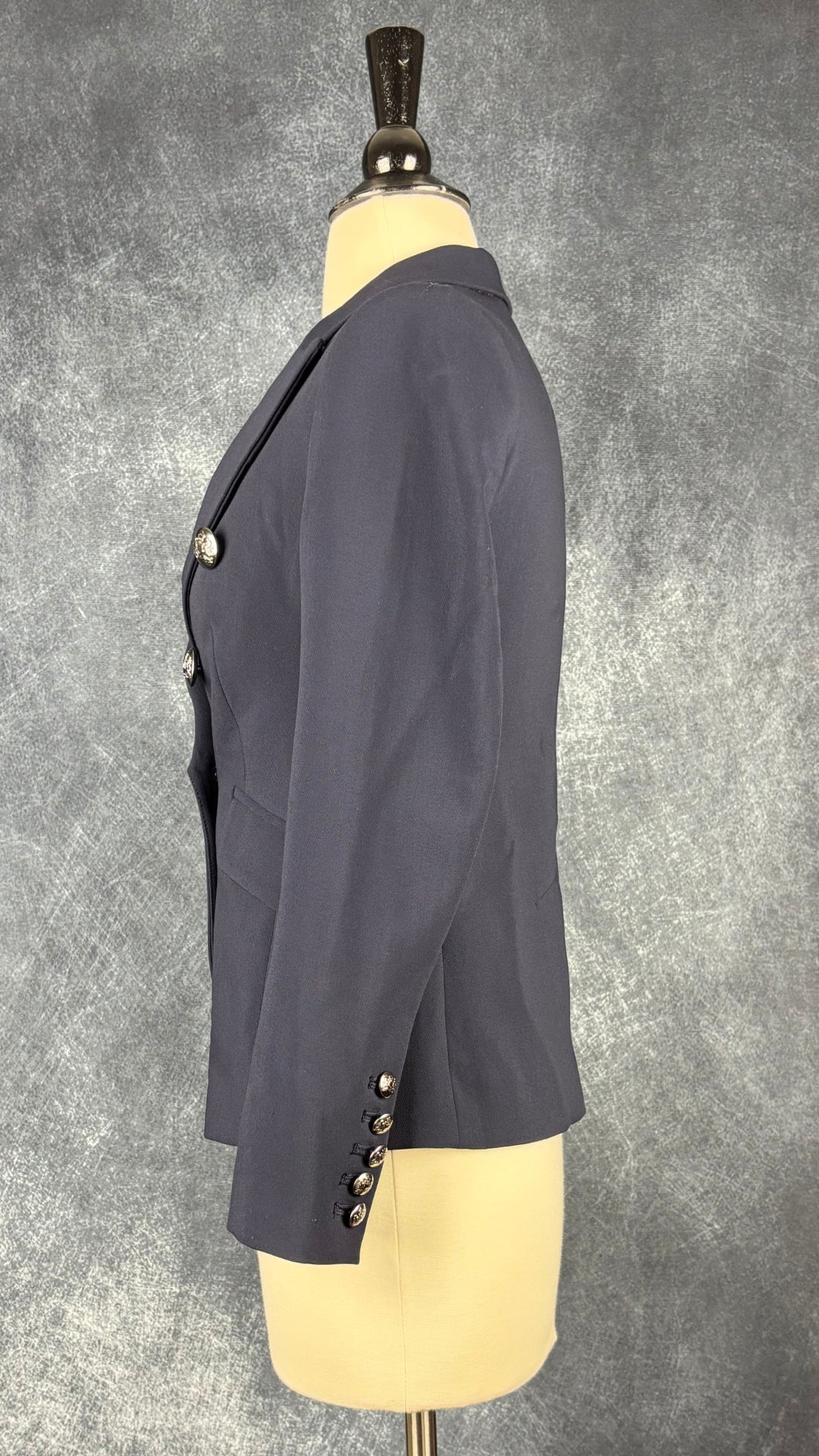 Blazer marine lavable Banana Republic, taille 00 petite. Vue de côté.