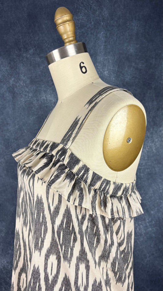 Camisole à motifs géométriques abstraits en coton et bretelles ajustables J.Crew, taille 2 (env. s). Vue de l'encolure.