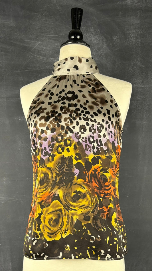 Camisole en soie florale et léopard Guess by Marciano, taille xs. Vue de face.