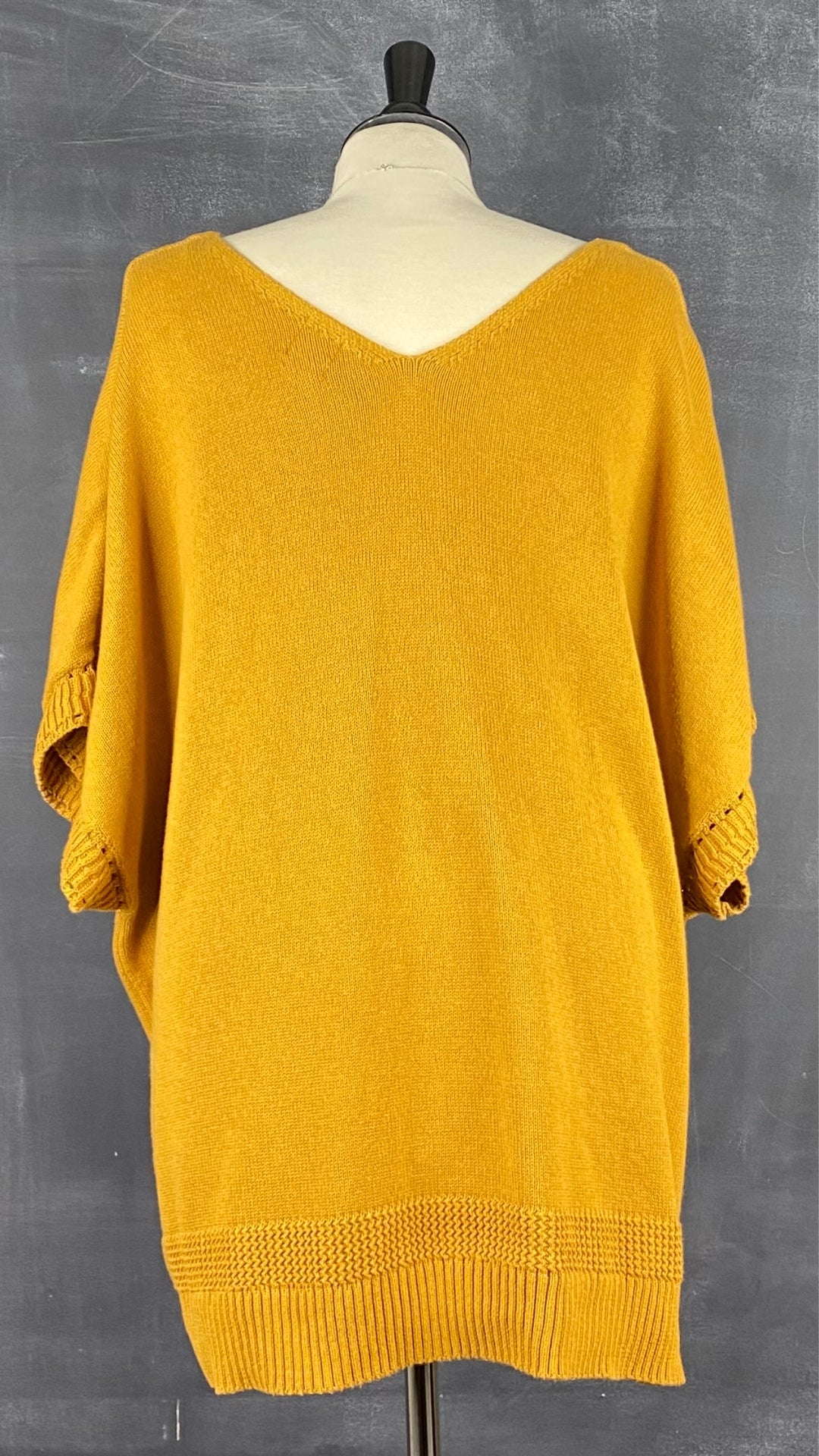Chandail tricot manche cape ocre Joie, taille 3X. Vue de dos.