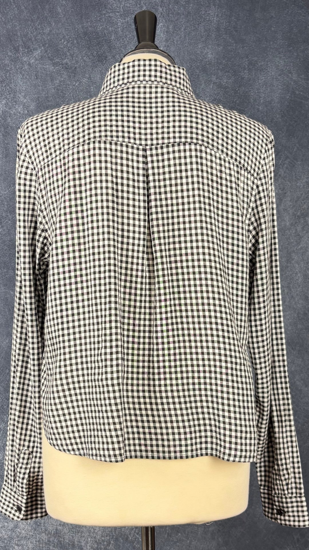 Chemisier à carreaux vichy en modal et soie Meemoza, taille large (peut aussi faire medium). Vue de dos.