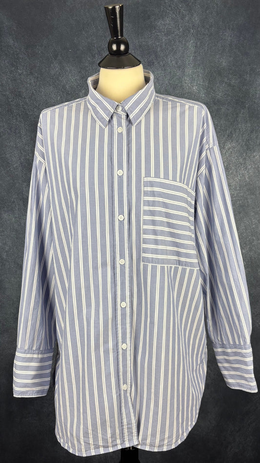Chemisier en coton à rayures blanches Banana Republic, taille xl. Vue de face.