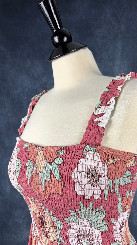 Combinaison florale Wilfred, taille medium. Vue de l'encolure.