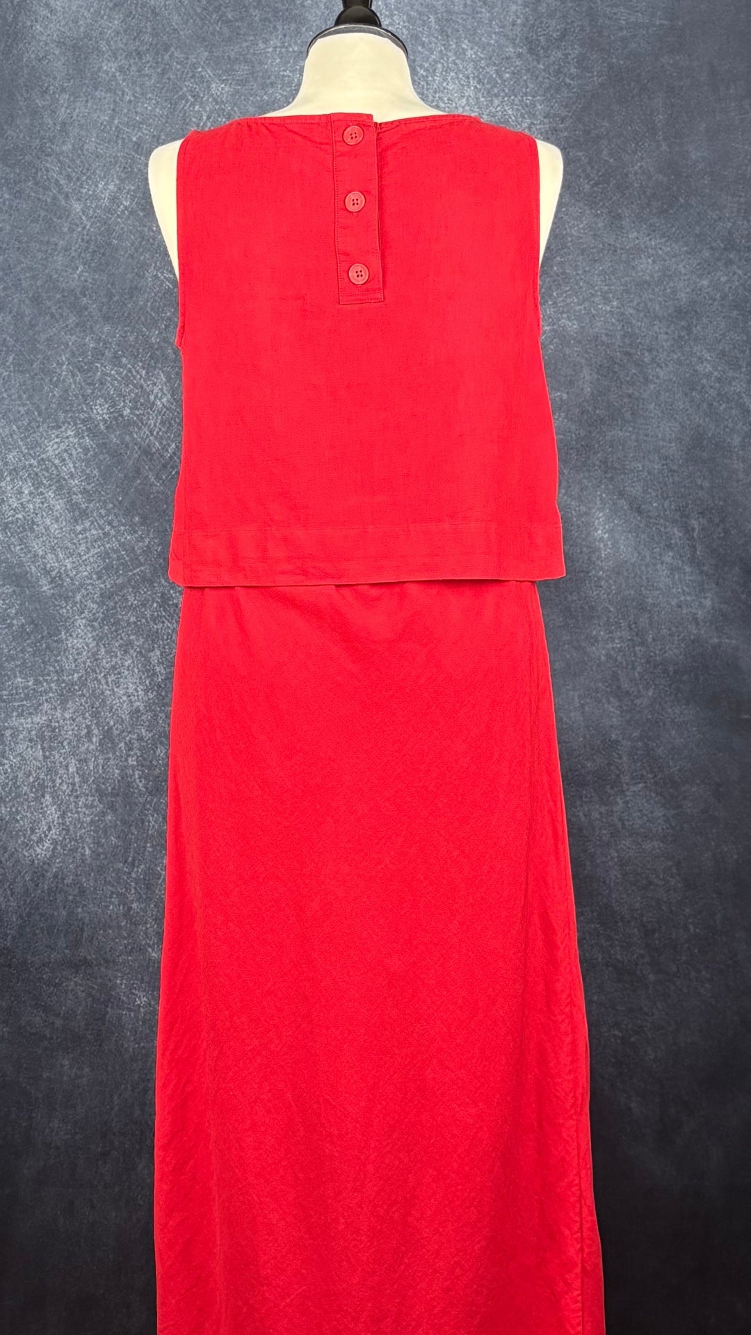 Ensemble jupe et camisole en mélange de lin rouge tomaté Gap, taille medium. Vue de dos.