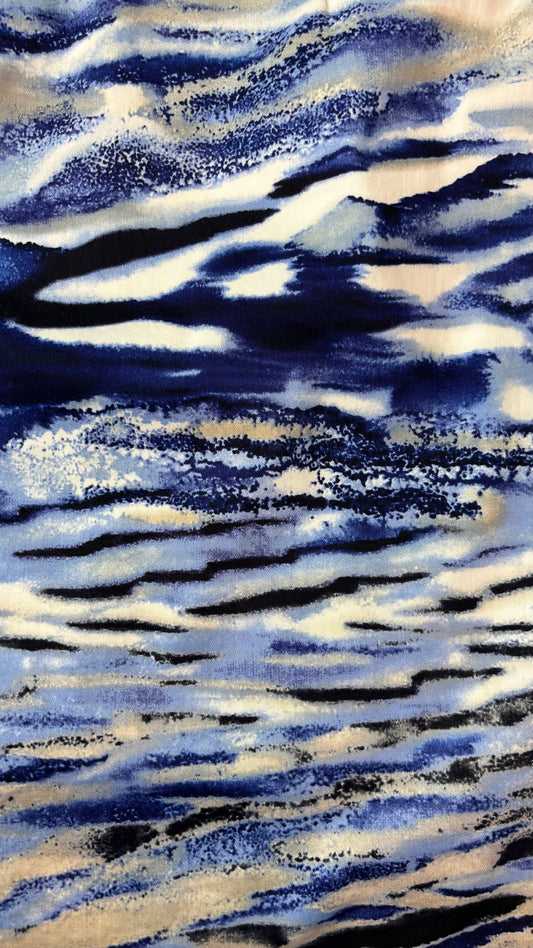 Jupe droite doux mélange de vagues bleues Mexx, taille 36 (env. small). Vue de près du tissu.