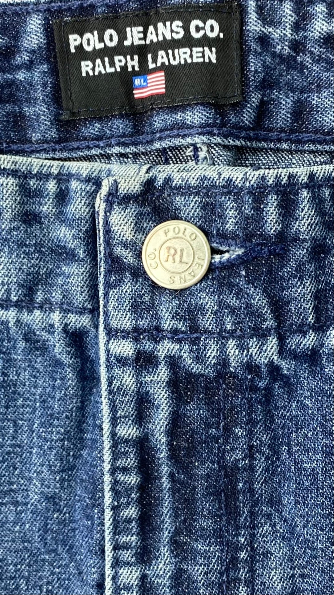 Jupe en jeans classique Polo Jeans Co. Ralph Lauren, taille 14. Vue de l'étiquette de marque. Vêtements seconde main pour femmes | Boutique Revêtir