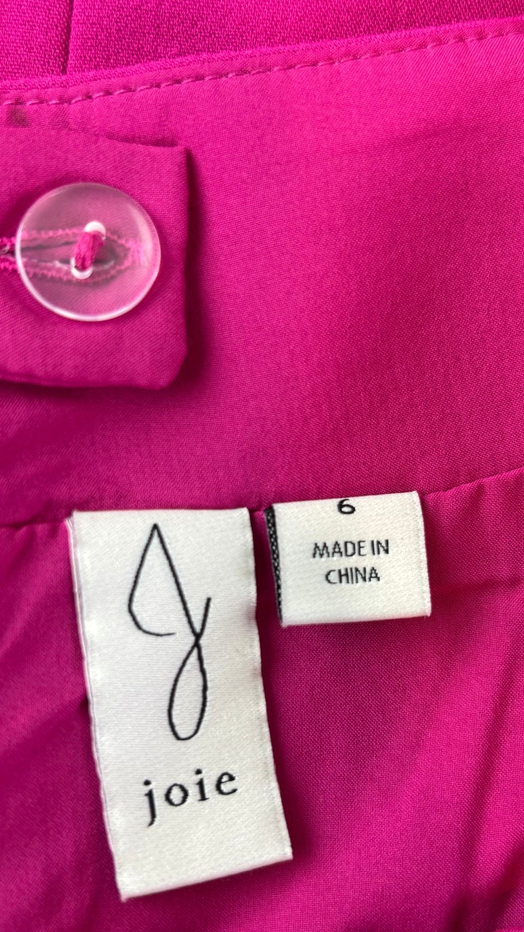 Jupe ligne A fuchsia Joie, taille 6. Vue de l'étiquette.