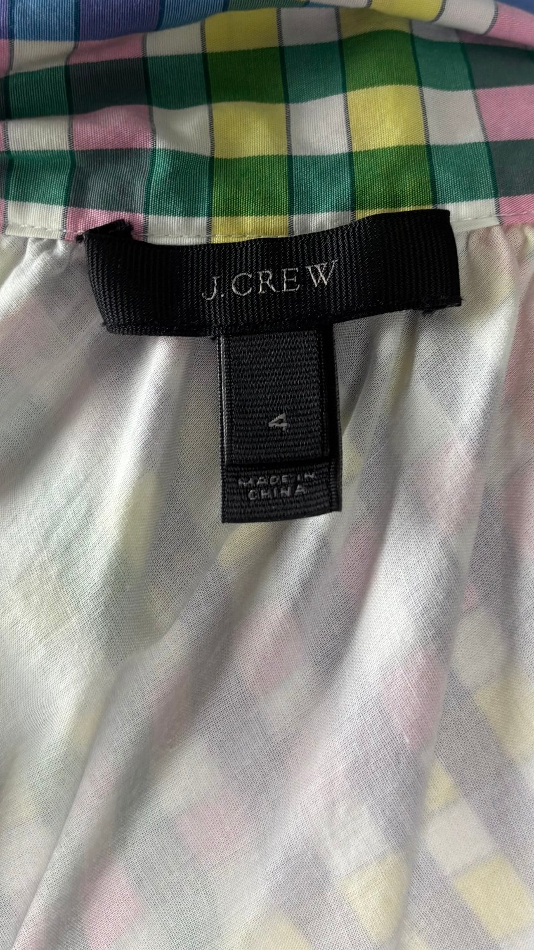 Robe bain de soleil colorée en coton J.Crew, taille 4 (s). Vue de l'étiquette.