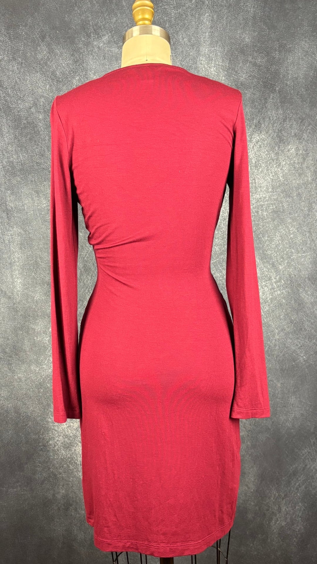 Robe bordeaux ajustée avec détail plissé à la taille Banana Republic, taille xs. Vue de dos.