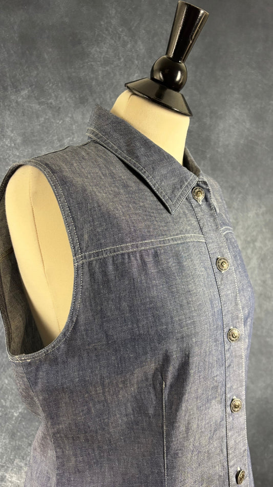 Robe chemisier sans manches style jeans Part Two, taille 10 (m). Vue de l'encolure.