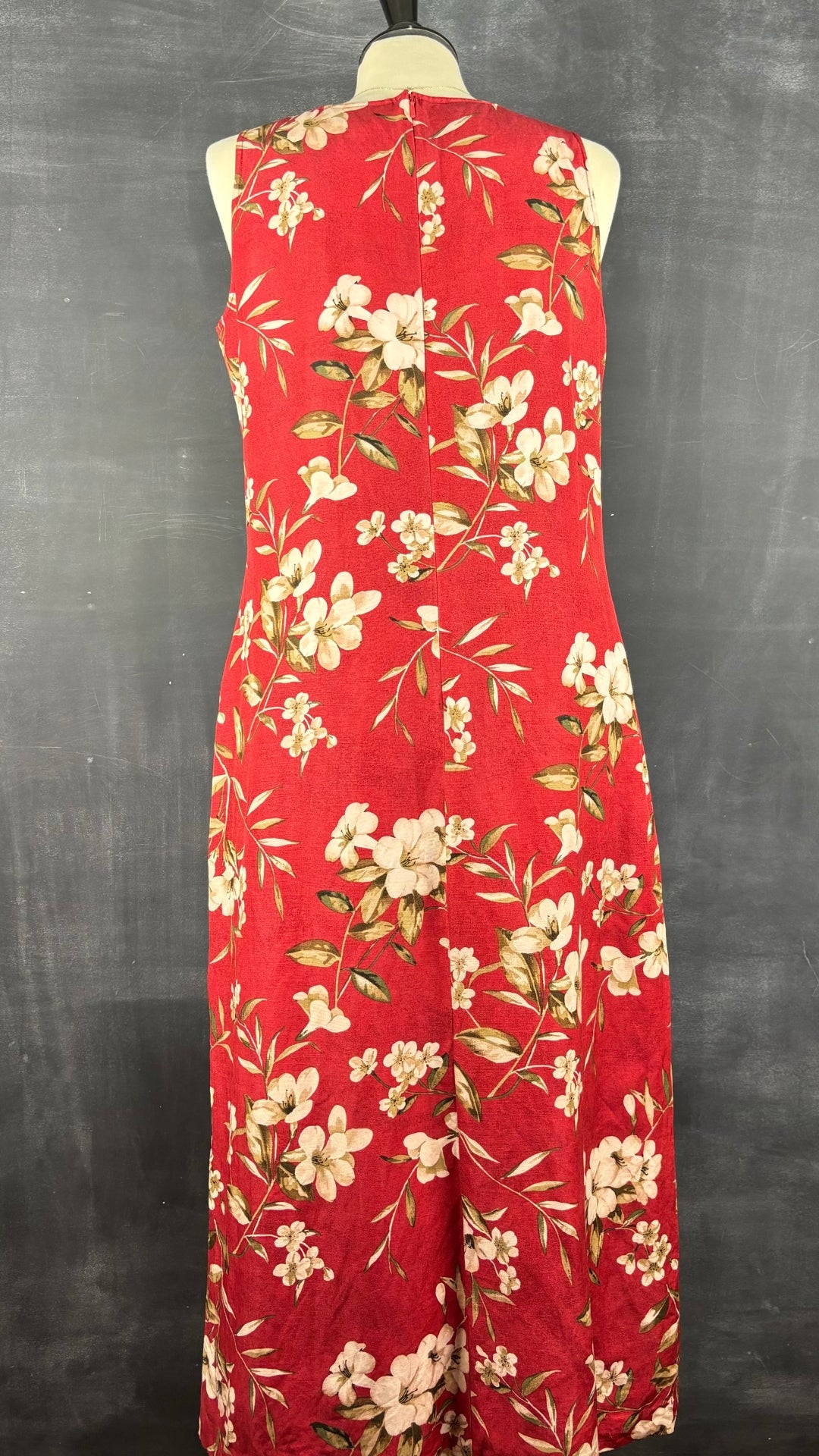 Robe florale en lin et soie vintage, taille 8 (m/l). Vue de dos.