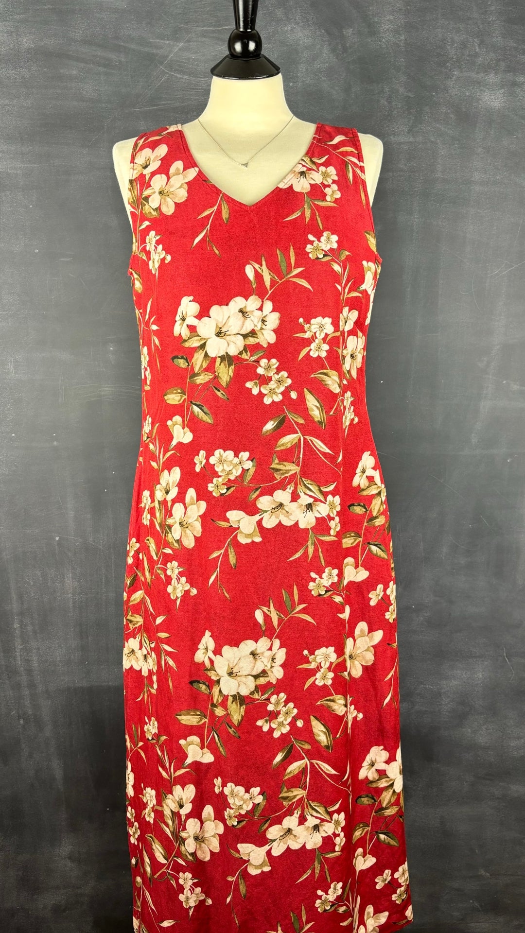 Robe florale en lin et soie vintage, taille 8 (m/l). Vue de face.