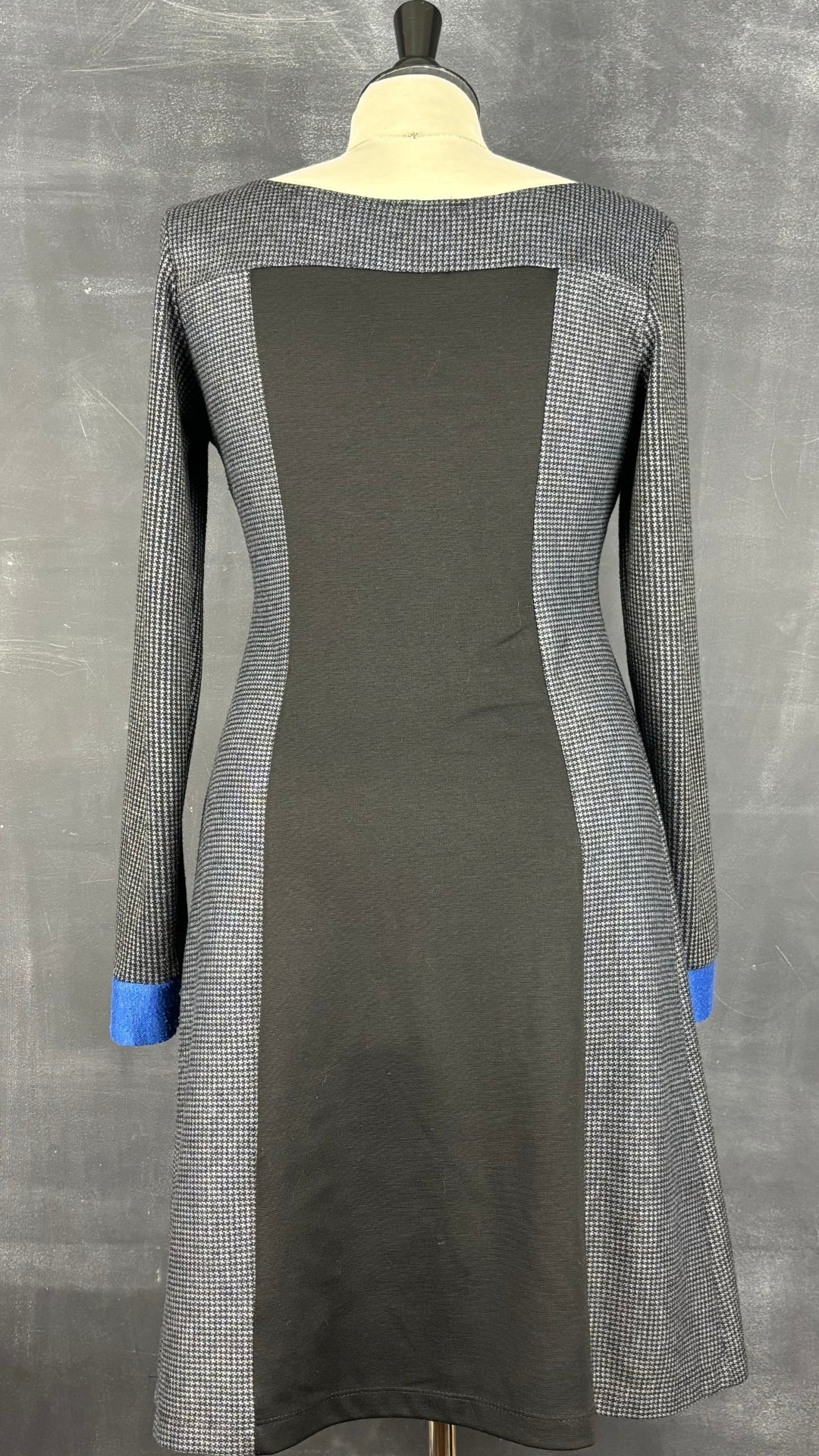 Robe pied de poule et rectangles Luc Fontaine, taille medium (s). Vue de dos.