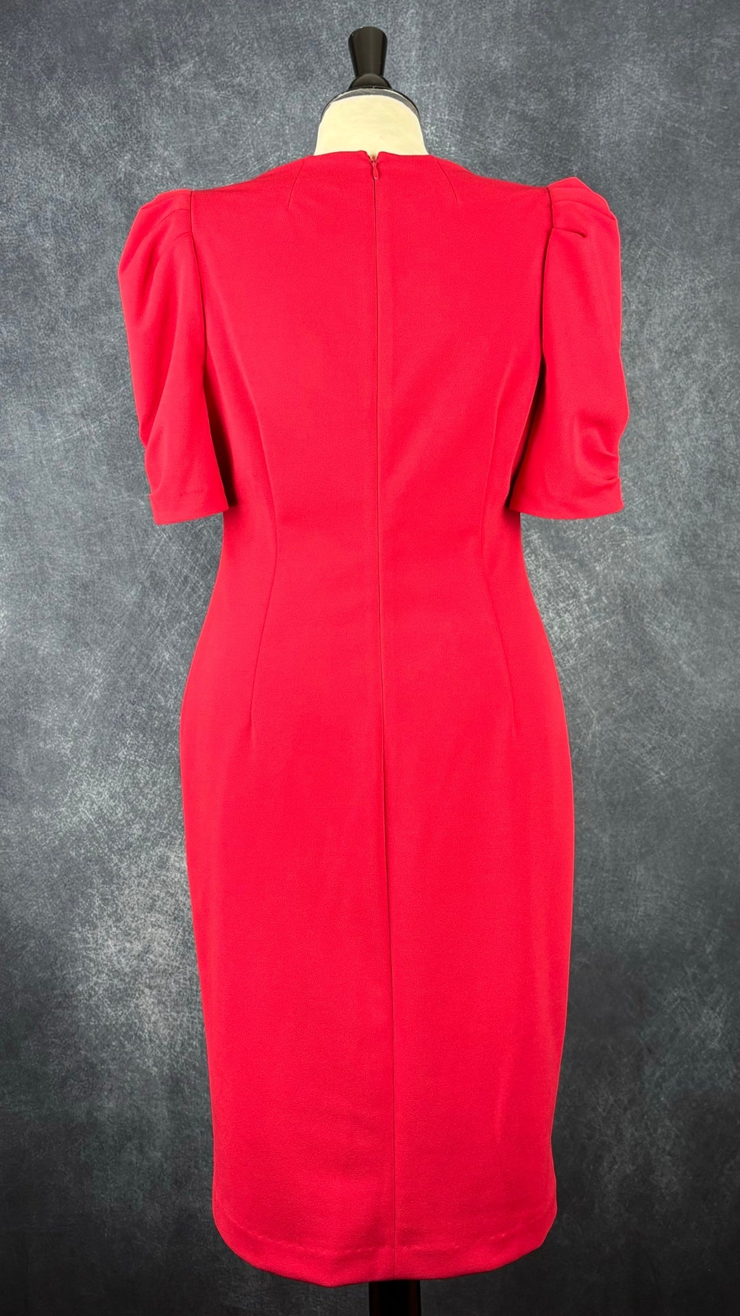 Robe rouge manche gigot Calvin Klein, taille 10. Vue de dos.