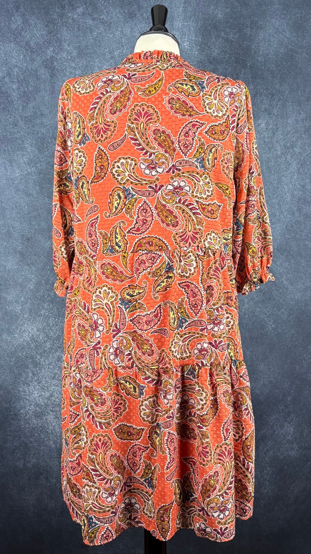 Robe volant à motifs paisley Nanette Lepore, taille 14. Vue de dos.