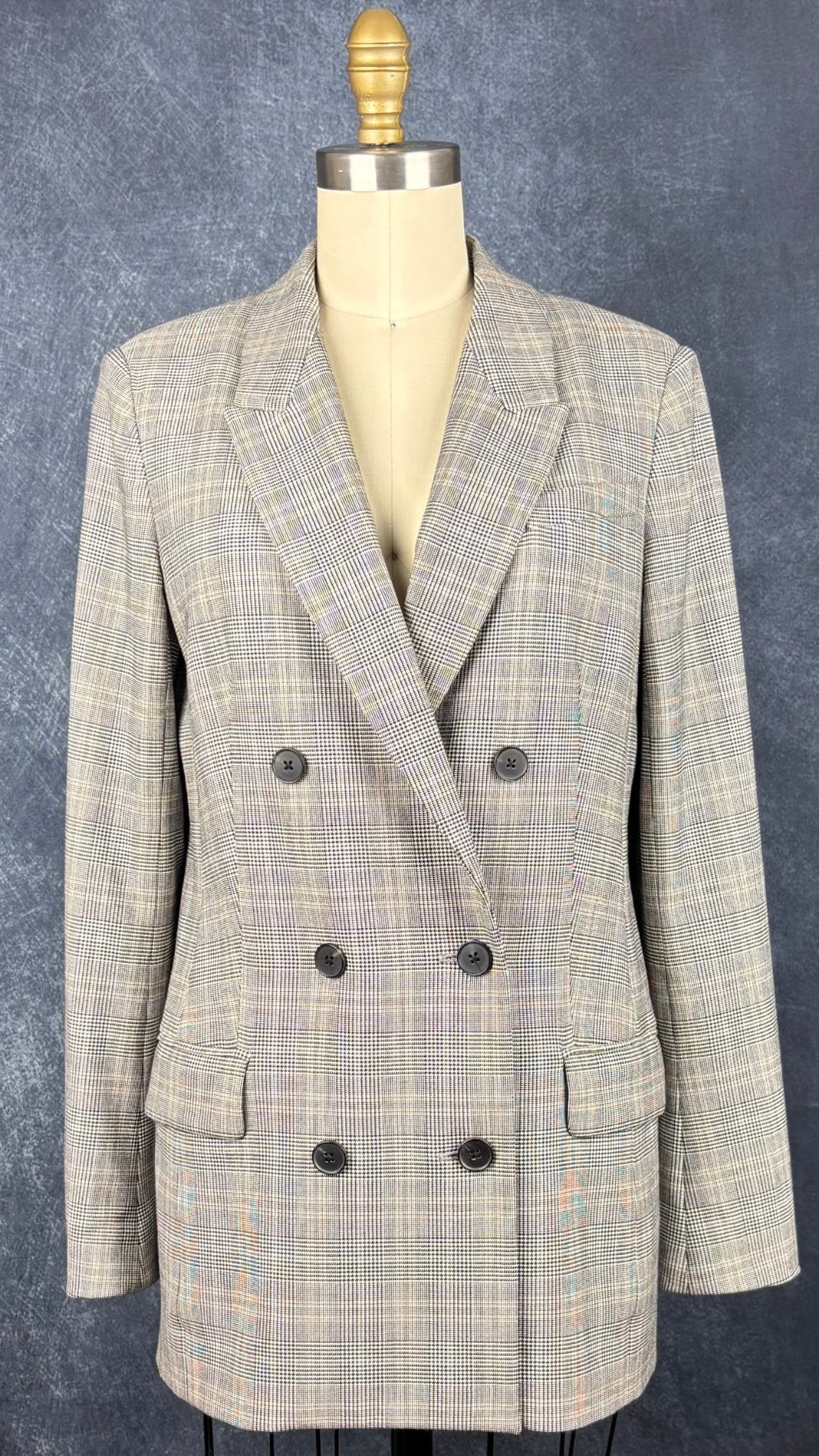 Blazer à carreaux prince de Galles ample à double boutonnage Babaton, taille 6. Vue de face.