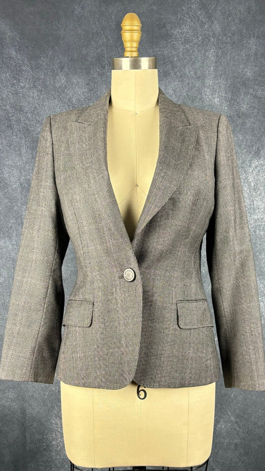 Blazer en laine à carreaux prince de Galles Aquascutum, taille xs/s. Vue de face.