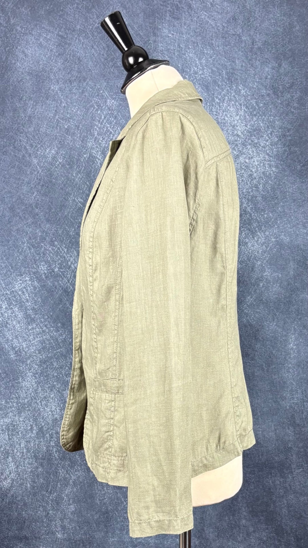Blazer en lin décontracté olive Olsen, taille 10 (m). Vue de côté.