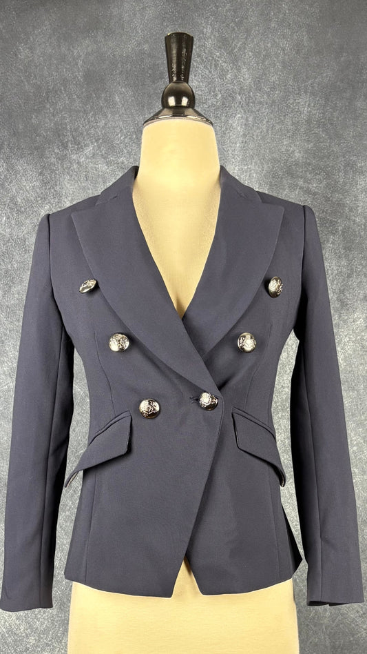 Blazer marine lavable Banana Republic, taille 00 petite. Vue de face.