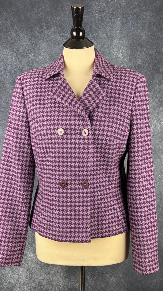 Blazer pied de poule mauve L'officiel, taille 8. Vue de face.