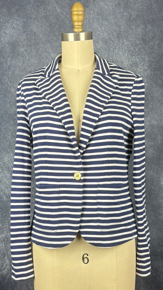 Blazer à rayures décontractées et boutons dorés Lauren Ralph Lauren petite, taille small. Vue de face.
