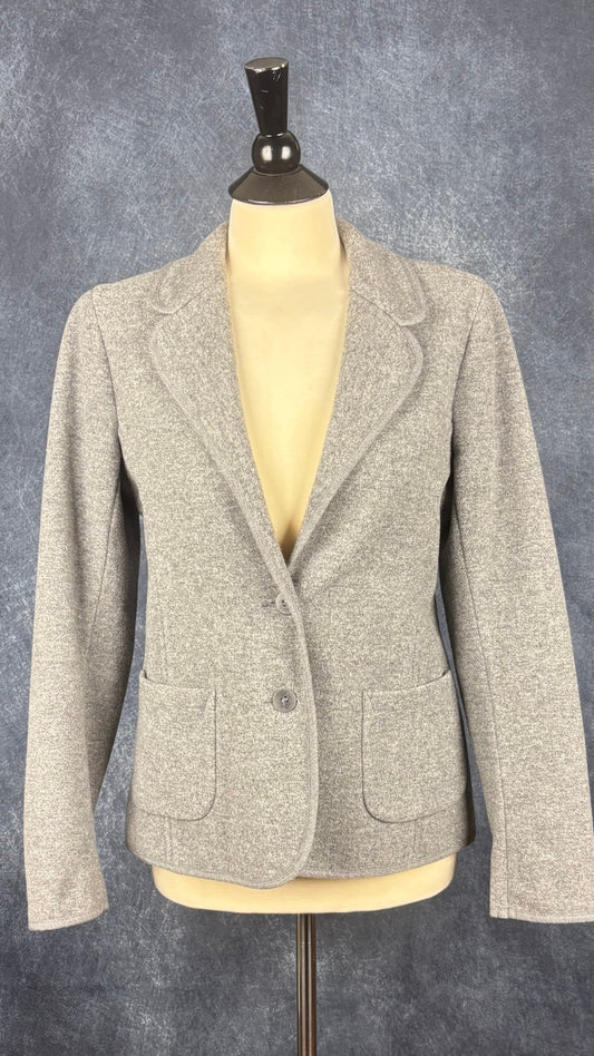 Blazer décontracté gris chiné en mélange de laine et cachemire M0851, taille medium. Vue de face.