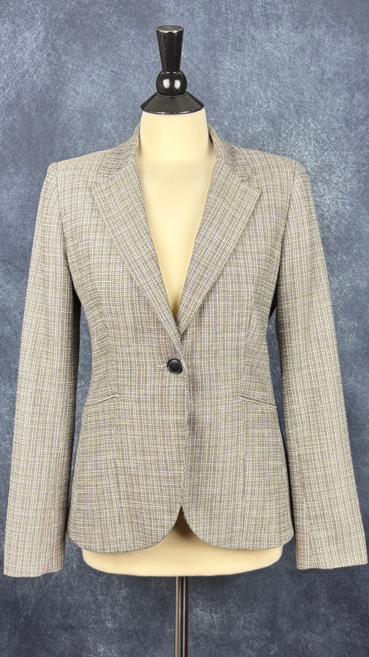 Blazer en tweed léger teintes de gris Teenflo, taille 8. Vue de face.