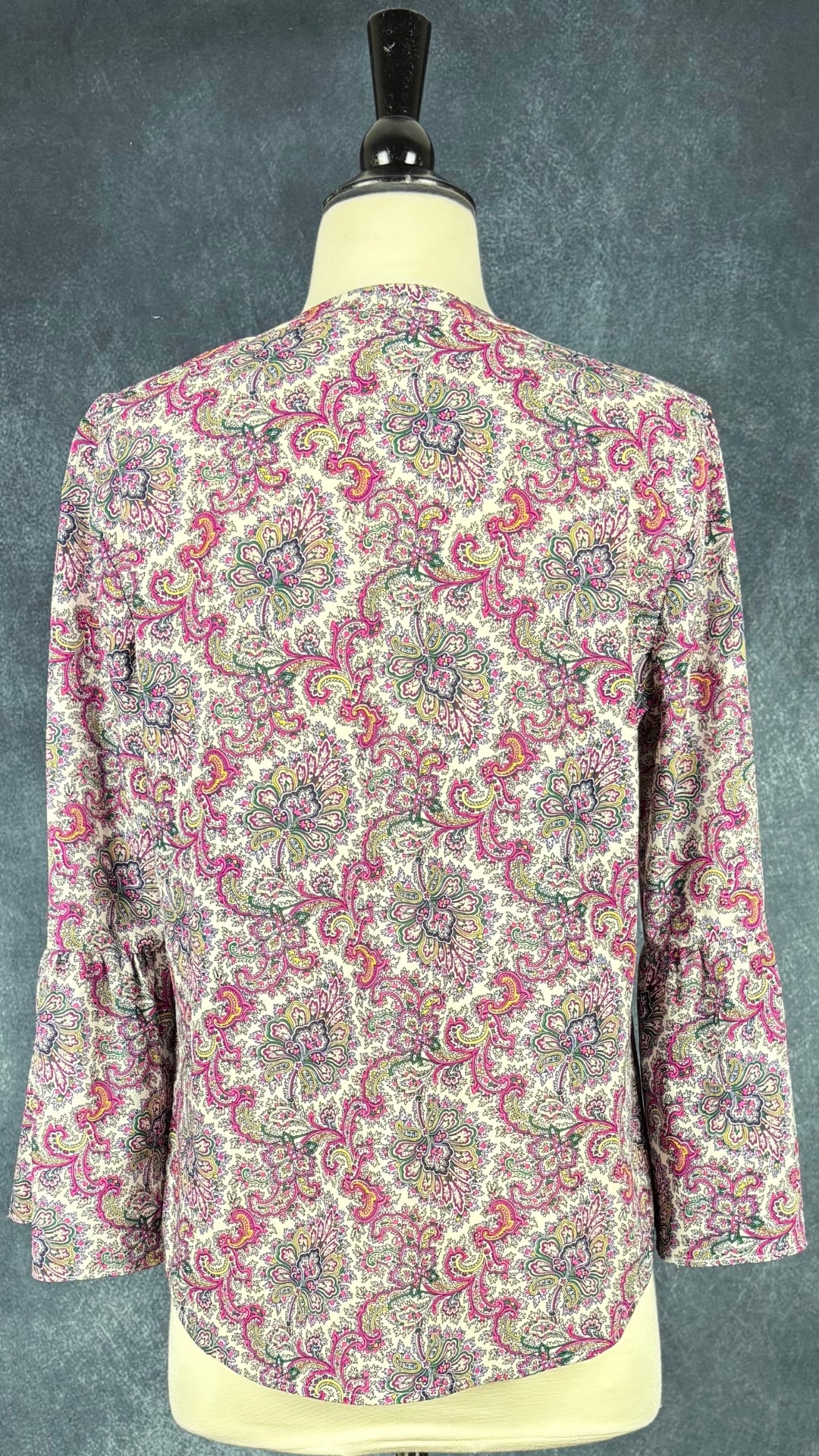 Blouse colorée à motifs paisley J.Crew, taille small. Vue de dos.
