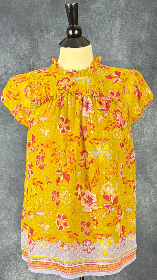 Blouse florale colorée Joie, taille medium. Vue de face.