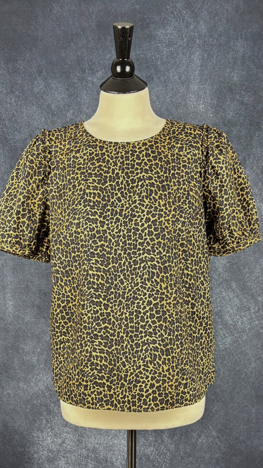 Blouse léopard en popeline de coton J.Crew, taille medium. Vue de face.