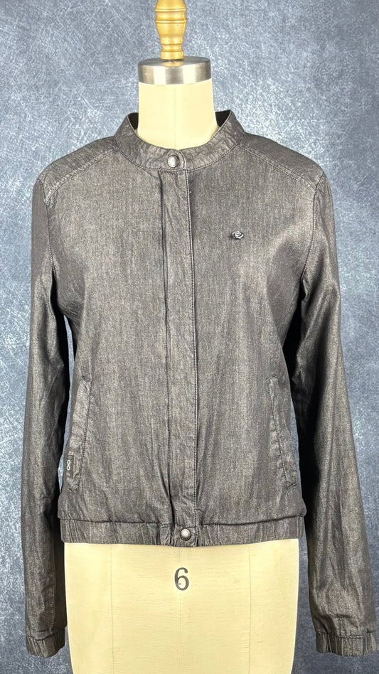 Blouson en chambray charcoal avec doublure fleurie Ragwear, taille small. Vue de face.