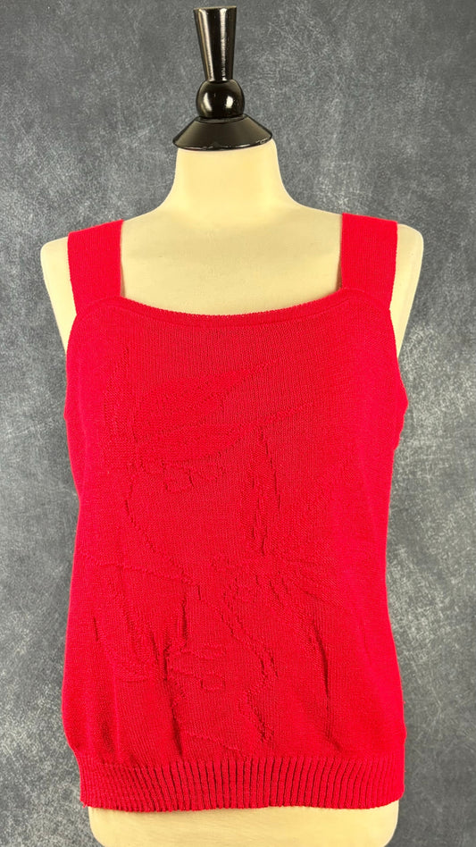 Camisole vintage en tricot rouge Maglificio Emma, taille s/m. Vue de face.