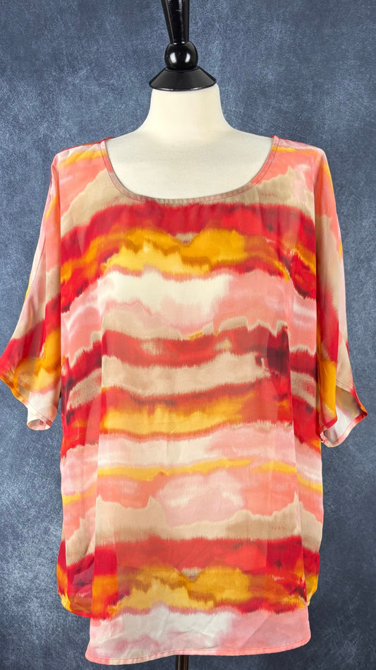 Chandail coloré diaphane ample Jones & Co., taille 18w qui correspond environ à xl ou xxl (selon l'ampleur souhaitée). Vue de face.