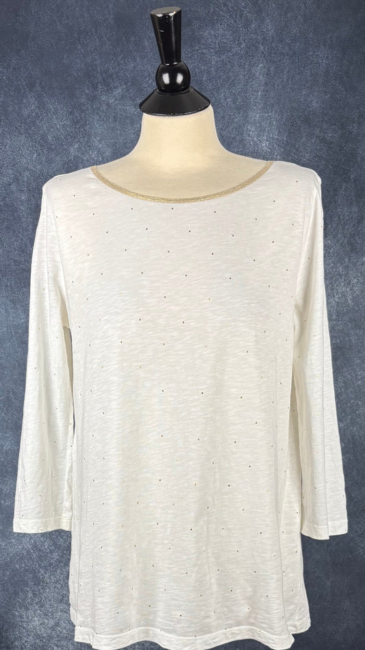 Chandail crème à pois dorés Des Petits Hauts, taille m/l. Vue de face.