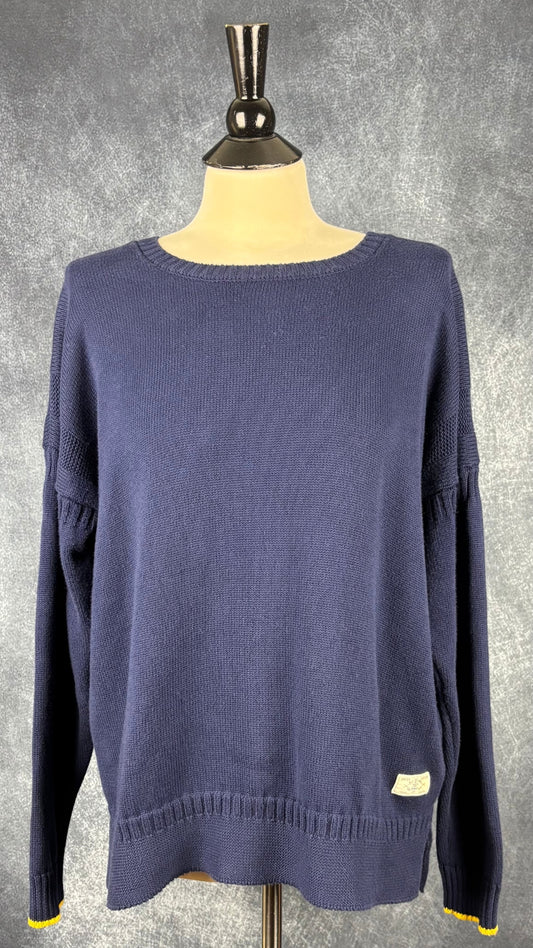 Chandail en doux tricot de coton Joules (marine ou rouge clair), taille 10 (large/xl). Vue de face du marine.