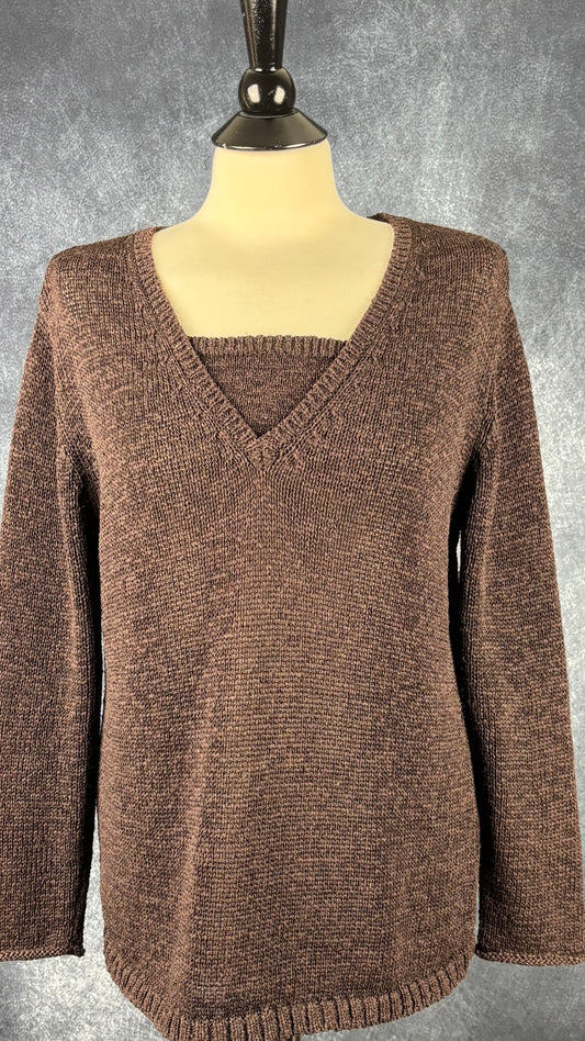 Chandail en tricot chocolat Gerry Weber Edition, taille 14 (large). Vue de face.