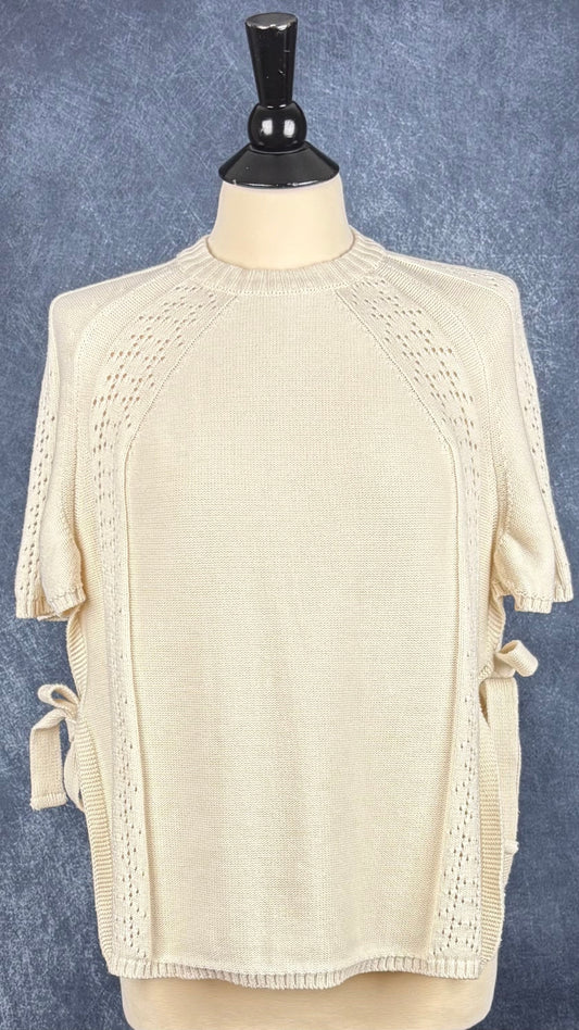 Chandail tricot de coton estival crème modèle Gala Dailystory, taille small. Vue de face.