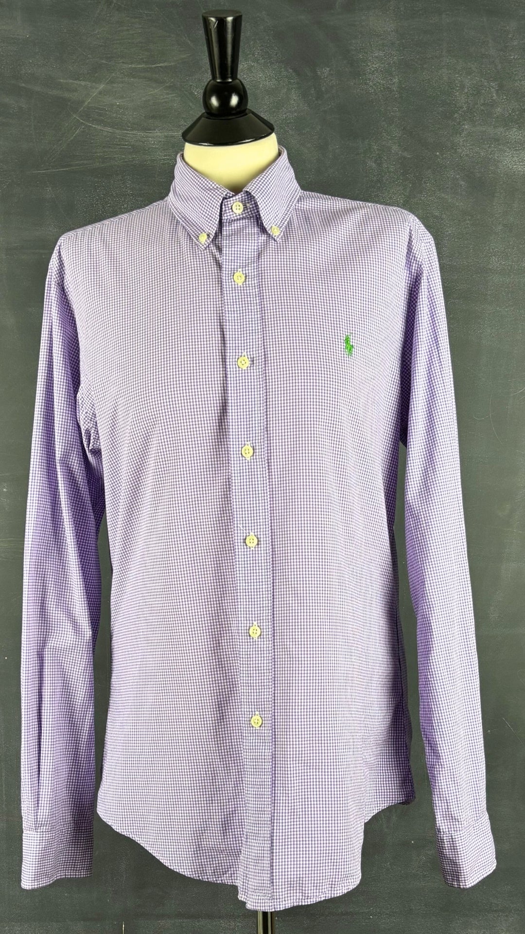 Chemise vichy mauve Ralph Lauren, taille estimée medium. Vue de face.