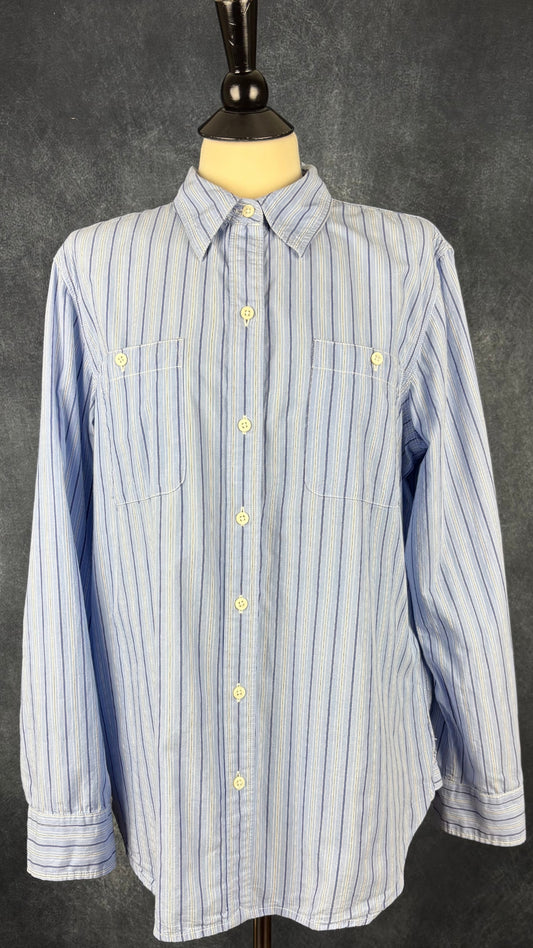 Chemisier doux coton à rayures bleues Lauren Jeans Co., taille xl. Vue de face.