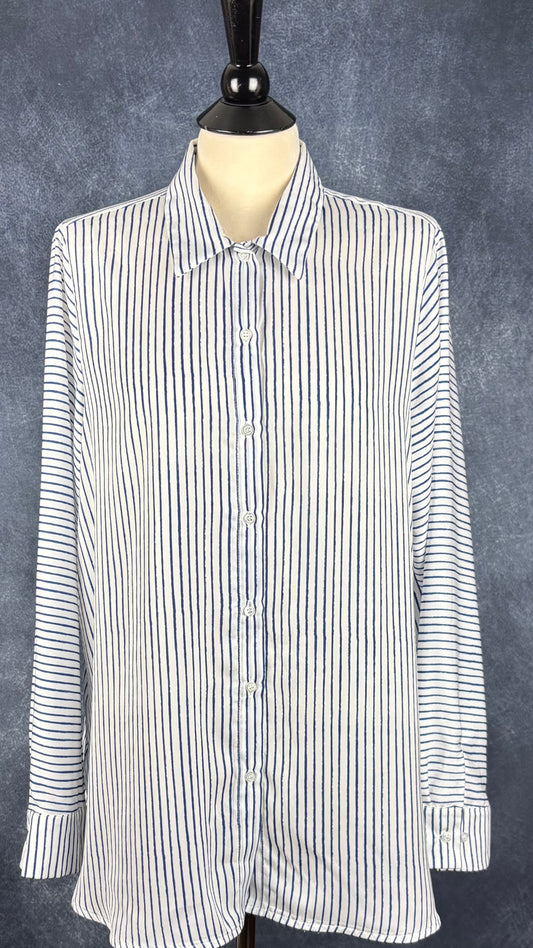 Chemisier fluide à rayures bleues Tristan, taille xl. Vue de face.