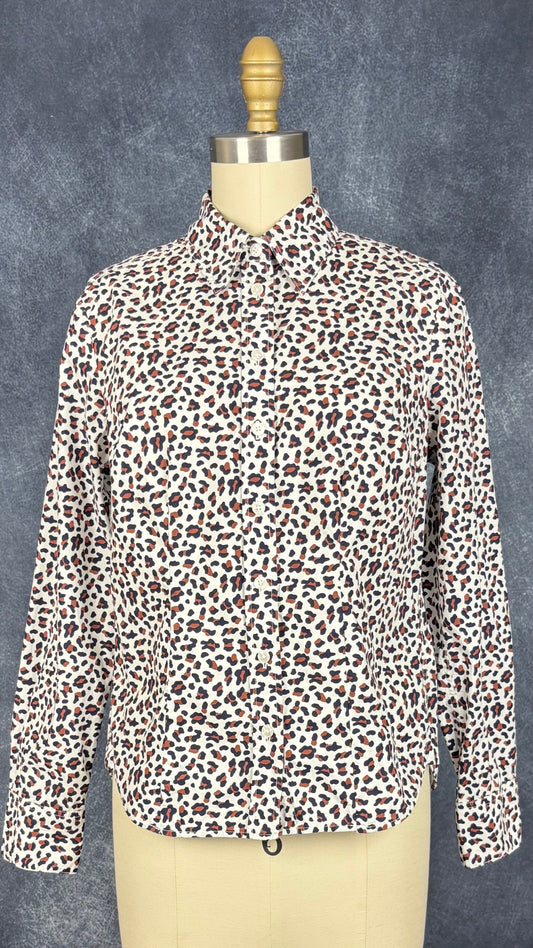 Chemisier à motifs animaliers en coton Boden, taille 6p. Vue de face.