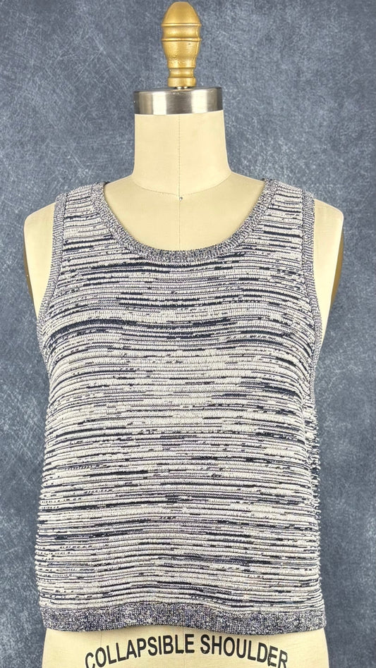 Débardeur chiné marine et gris crème Babaton, taille small. Vue de face.