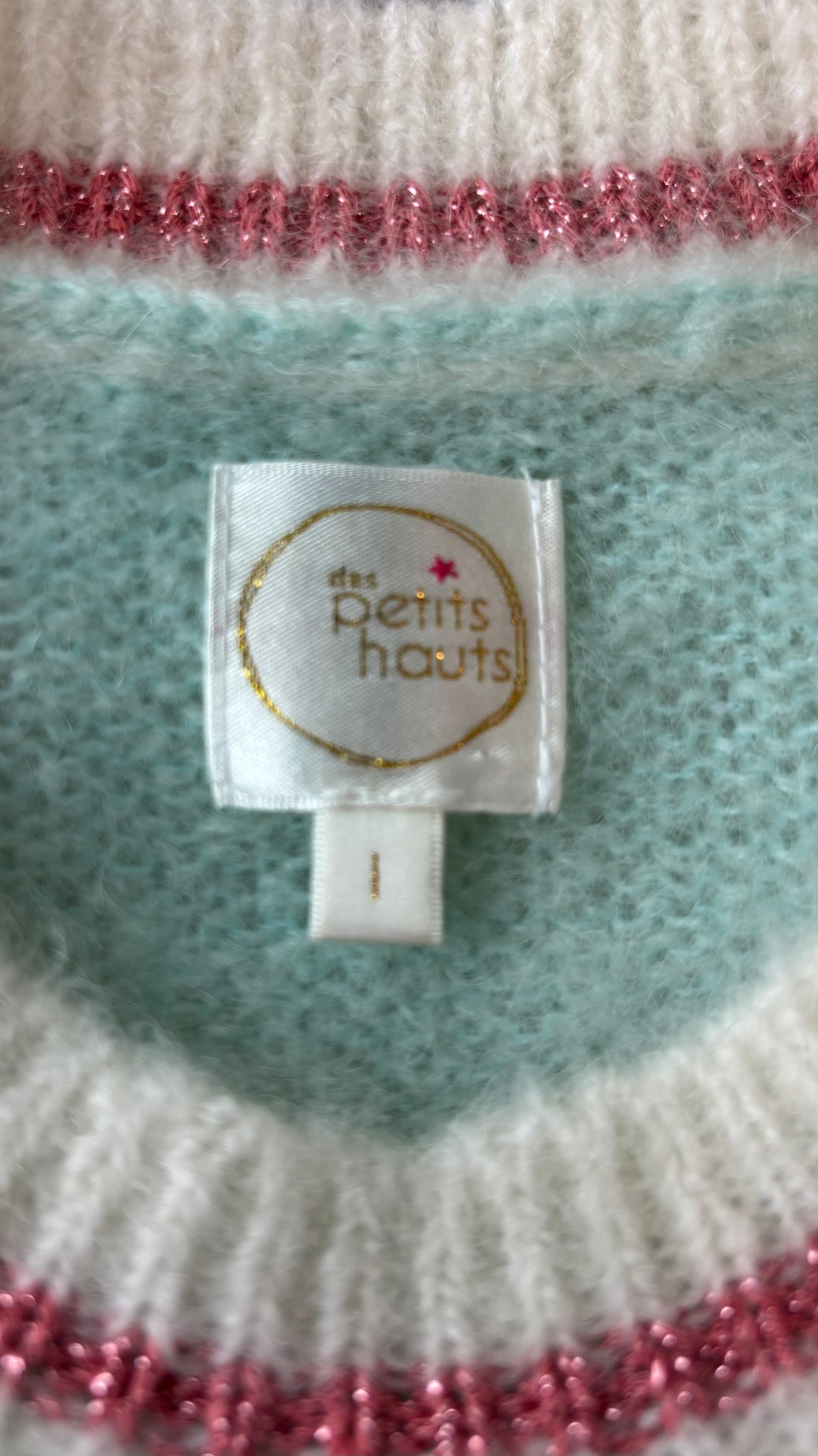 Débardeur en tricot crème Des petits hauts, taille 1 (m/l). Vue de l'étiquette.