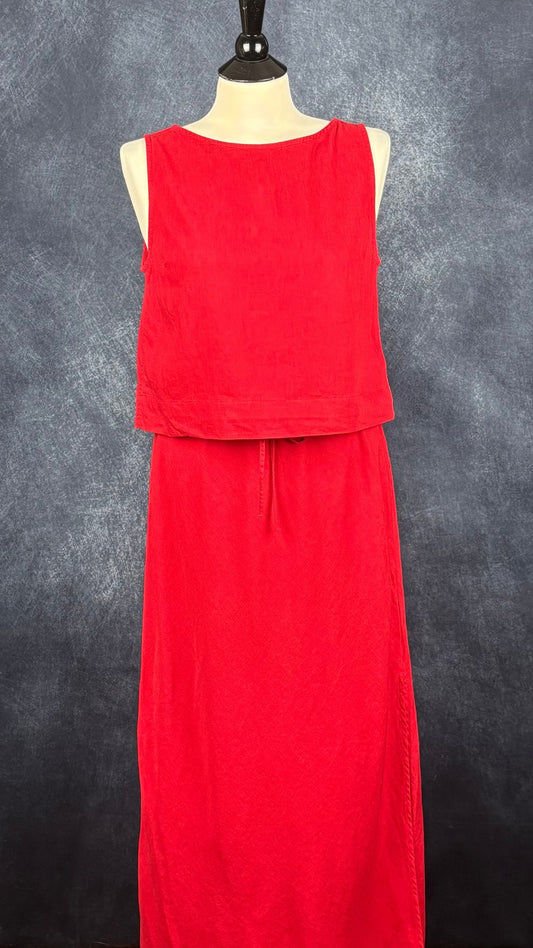 Ensemble jupe et camisole en mélange de lin rouge tomaté Gap, taille medium. Vue de face.