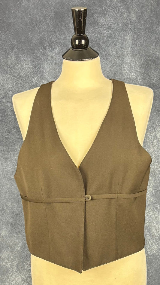 Gilet sans manches en laine vintage Tristan & Iseut, taille large (m). Vue de face.