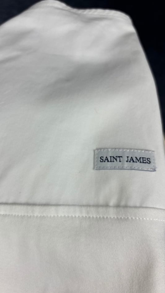 Jupe ligne A bi-matière blanche Saint James, taille estimée à large. Vue de l'étiquette.