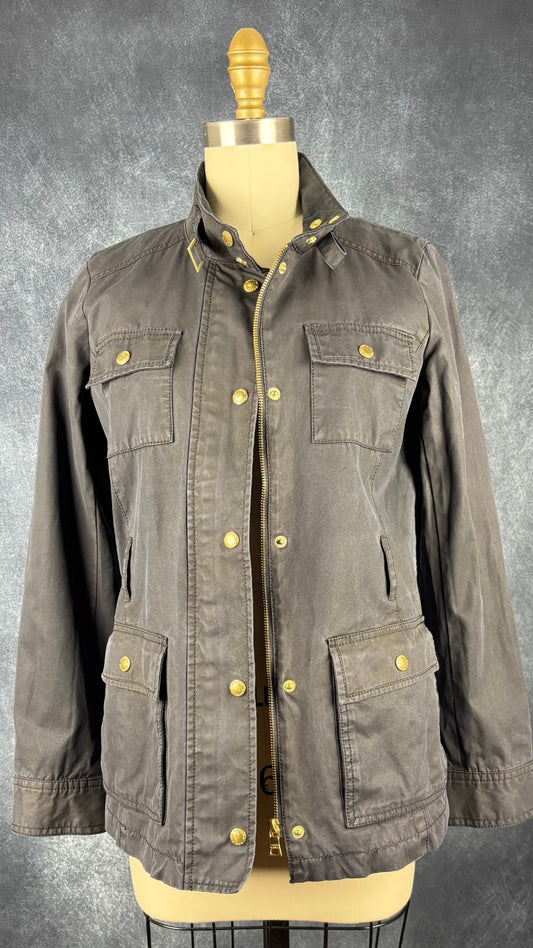 Manteau style travail ou barn jacket gris usé, Banana Republic, taille small. Vue de face, détaché.