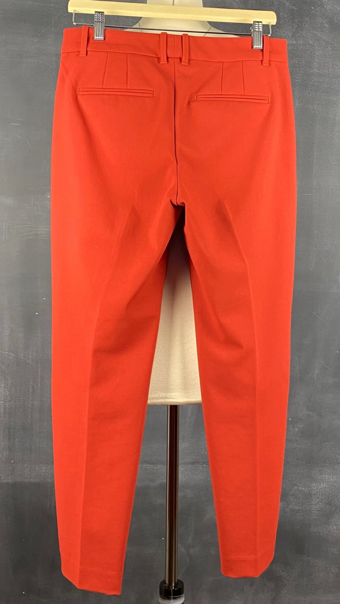 Pantalon coupe droite impeccable rouge-orangé Club Monaco, taille 6. Vue de dos.